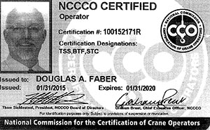 Douglas Faber NCCCO Certificate | Faber Crane